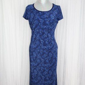 Vintage 1990s Size xsmall/small Blue Short Sleeve Flower Pattern Dress Maxi